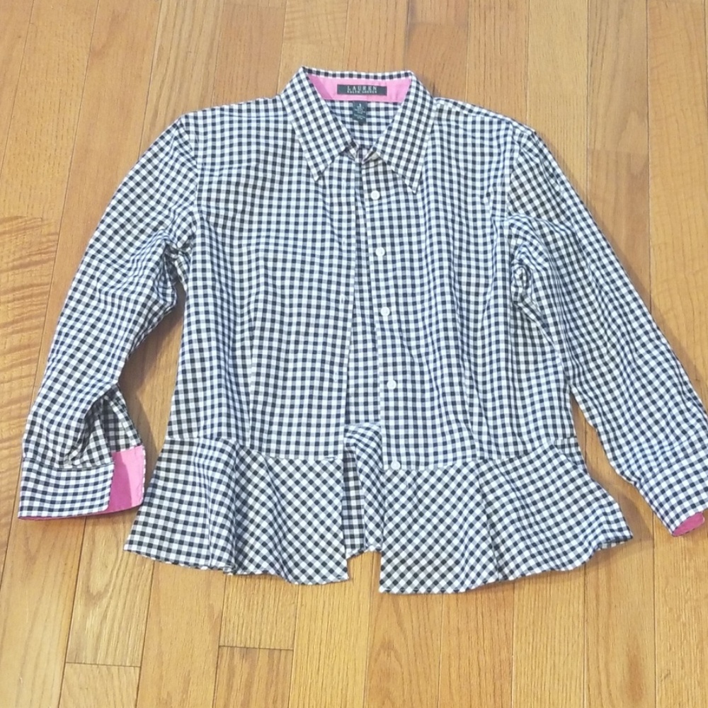 Lauren Accent B&W Checkered Blouse Sz 6